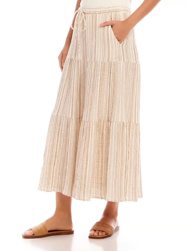 Karen Kane Inc Earrings Karen Kane Stripe Tiered Midi Skirt
