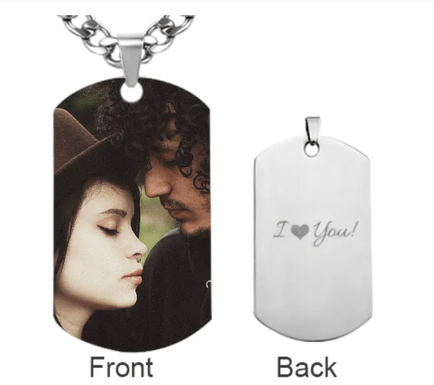 Necklaces Belbren Personalized Stainless Steel Photo Dog Tag Necklace