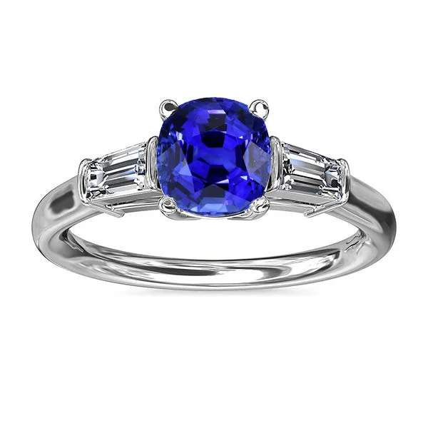 Rings HarryChadEntcom Three Stone Cushion Ceylon Sapphire Ring 225 Carats Baguette Natural Earth Mined Diamonds Rings HarryChadEntcom Three Stone Cushion Ceylon Sapphire Ring 225 Carats Baguette Natural Earth Mined Diamonds
