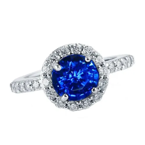 Round Cut Sri Lankan Sapphire Halo Natural Earth Mined Diamond Ring White Gold 14K GB Rings Round Cut Sri Lankan Sapphire Halo Natural Earth Mined Diamond Ring White Gold 14K GB Rings