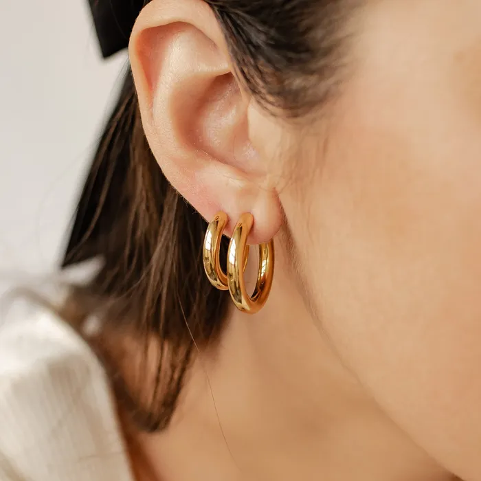 Round Hoop Earring Set Stainless Steel Hey Happiness Earrings