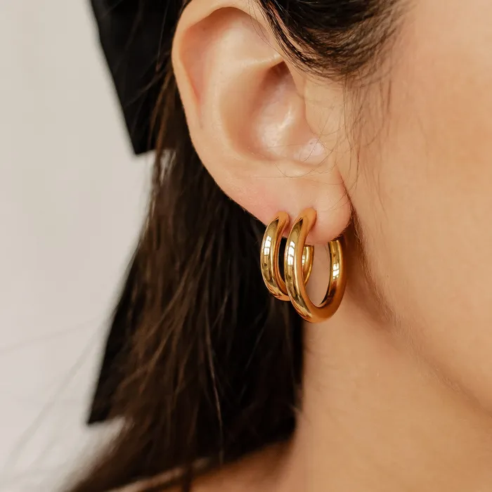 Round Hoop Earring Set Stainless Steel Hey Happiness Earrings
