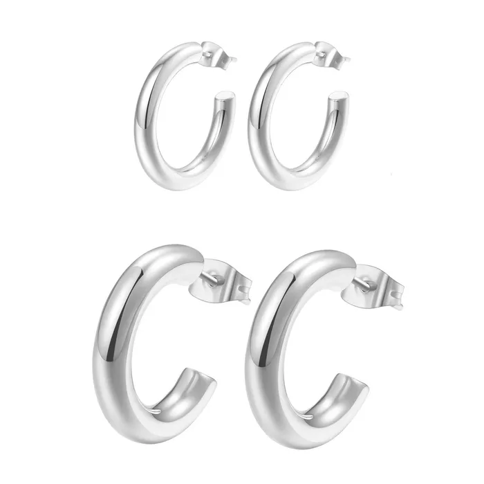 Round Hoop Earring Set Stainless Steel Hey Happiness Earrings