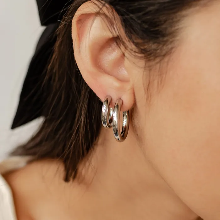 Round Hoop Earring Set Stainless Steel Hey Happiness Earrings