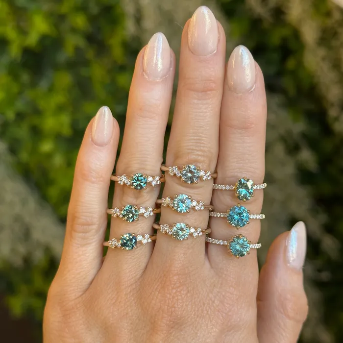 130ct Precision Cut Teal Green Radiant Montana Sapphire Lotus Six Prong Solitaire with Diamonds in 18k Yellow Gold Americut Gems PreStyled Sets