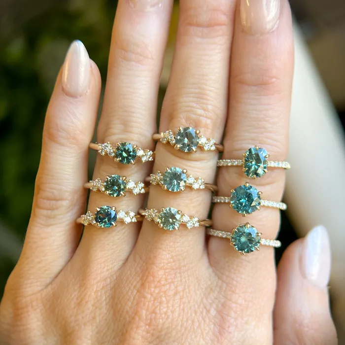 130ct Precision Cut Teal Green Radiant Montana Sapphire Lotus Six Prong Solitaire with Diamonds in 18k Yellow Gold Americut Gems PreStyled Sets