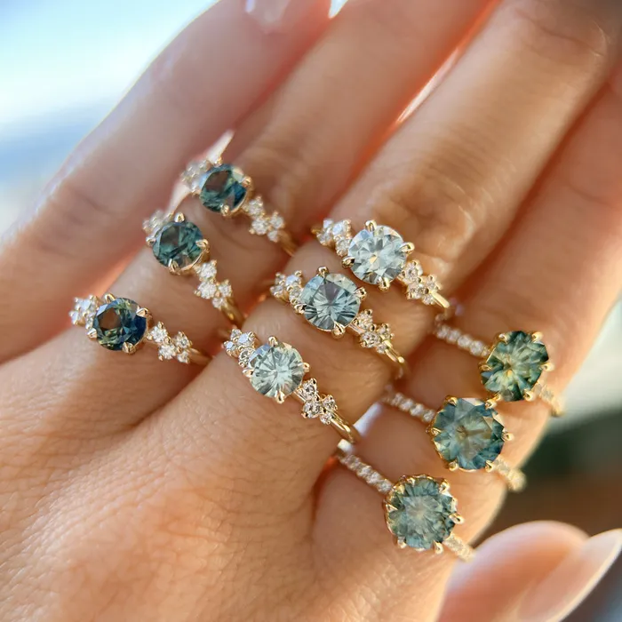 130ct Precision Cut Teal Green Radiant Montana Sapphire Lotus Six Prong Solitaire with Diamonds in 18k Yellow Gold Americut Gems PreStyled Sets