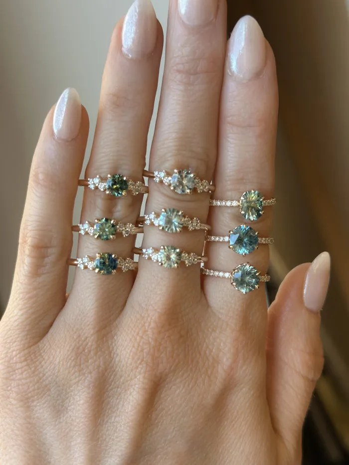 130ct Precision Cut Teal Green Radiant Montana Sapphire Lotus Six Prong Solitaire with Diamonds in 18k Yellow Gold Americut Gems PreStyled Sets