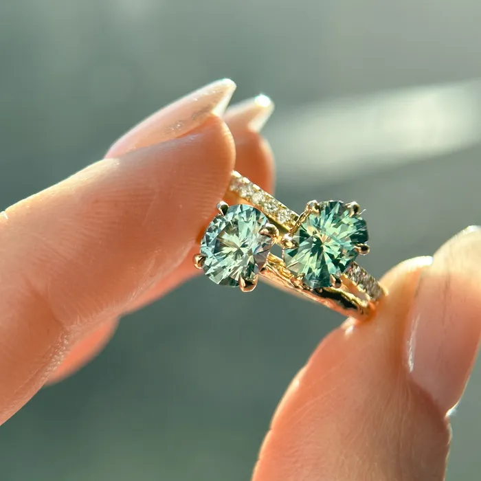 130ct Precision Cut Teal Green Radiant Montana Sapphire Lotus Six Prong Solitaire with Diamonds in 18k Yellow Gold Americut Gems PreStyled Sets