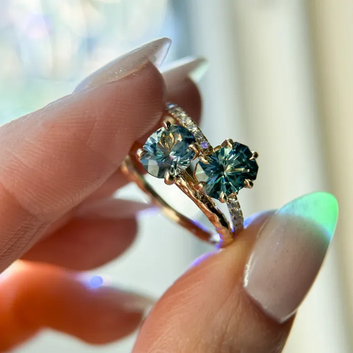 130ct Precision Cut Teal Green Radiant Montana Sapphire Lotus Six Prong Solitaire with Diamonds in 18k Yellow Gold Americut Gems PreStyled Sets