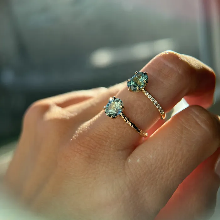 130ct Precision Cut Teal Green Radiant Montana Sapphire Lotus Six Prong Solitaire with Diamonds in 18k Yellow Gold Americut Gems PreStyled Sets