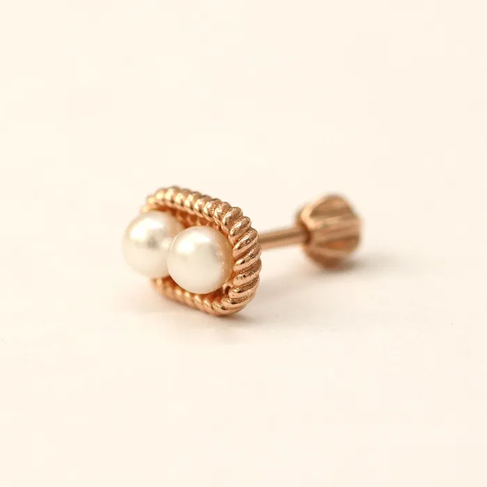 Earrings 14K Gold Twist Double Pearl Cartilage Earring 18G16G MinimalBijoux