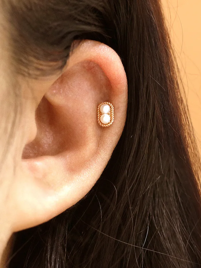 Earrings 14K Gold Twist Double Pearl Cartilage Earring 18G16G MinimalBijoux