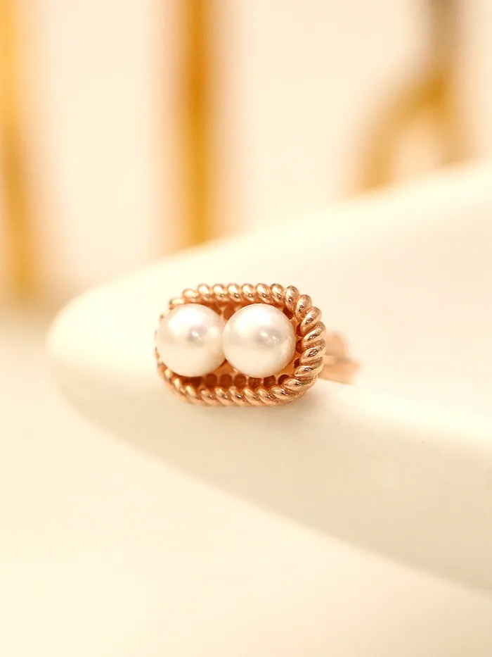 Earrings 14K Gold Twist Double Pearl Cartilage Earring 18G16G MinimalBijoux