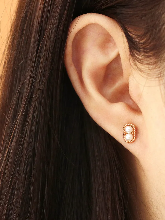 Earrings 14K Gold Twist Double Pearl Cartilage Earring 18G16G MinimalBijoux