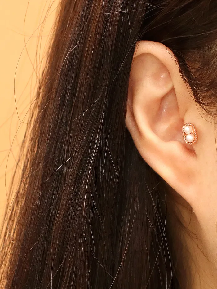 Earrings 14K Gold Twist Double Pearl Cartilage Earring 18G16G MinimalBijoux