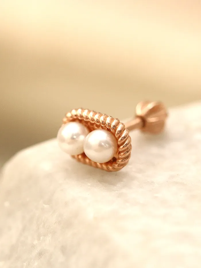 Earrings 14K Gold Twist Double Pearl Cartilage Earring 18G16G MinimalBijoux
