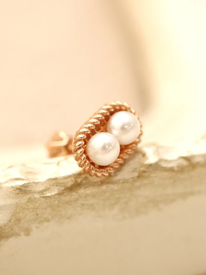Earrings 14K Gold Twist Double Pearl Cartilage Earring 18G16G MinimalBijoux