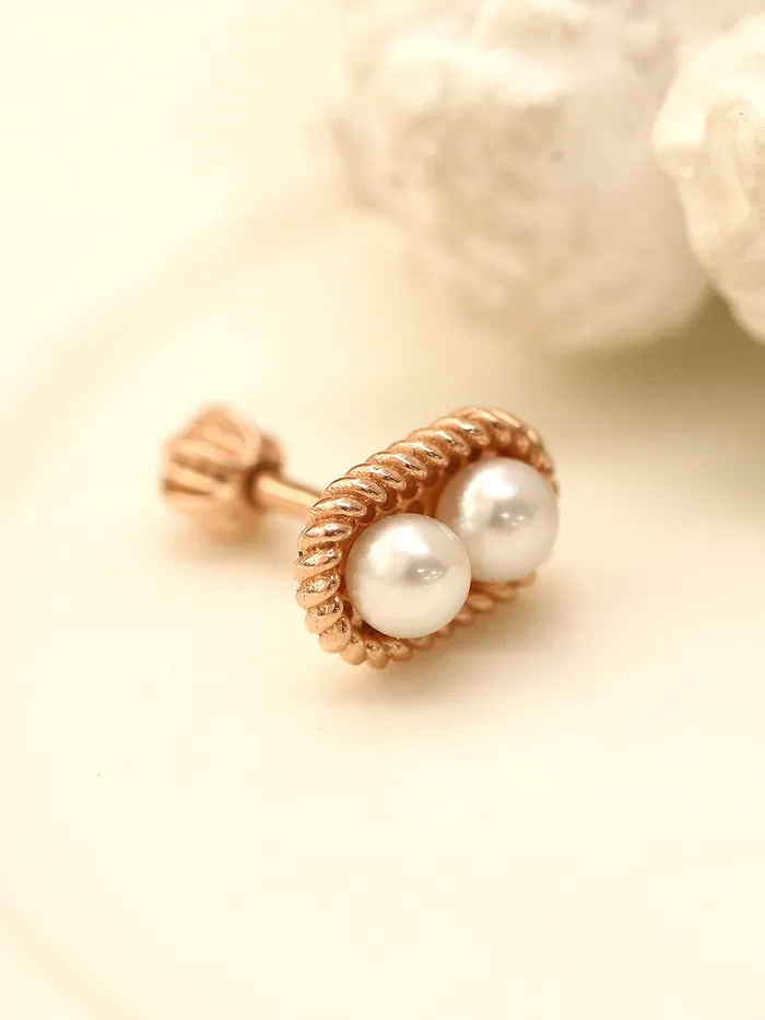 Earrings 14K Gold Twist Double Pearl Cartilage Earring 18G16G MinimalBijoux