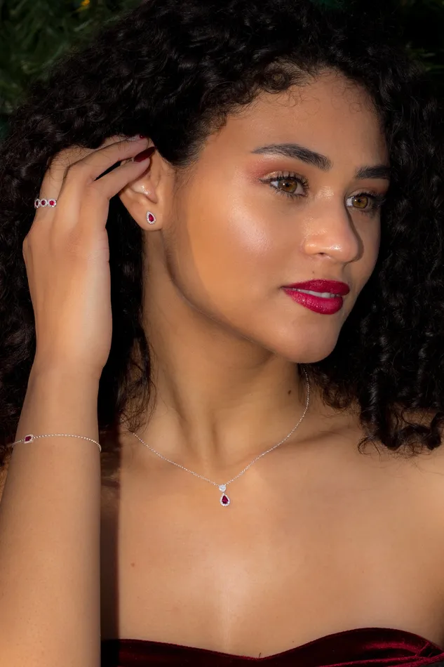 Princess Bride Diamonds Pear Ruby Diamond Halo Drop Necklace 14k White Gold Necklaces Princess Bride Diamonds Pear Ruby Diamond Halo Drop Necklace 14k White Gold Necklaces