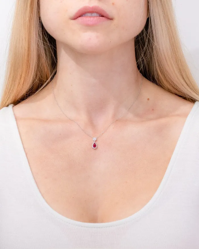 Princess Bride Diamonds Pear Ruby Diamond Halo Drop Necklace 14k White Gold Necklaces Princess Bride Diamonds Pear Ruby Diamond Halo Drop Necklace 14k White Gold Necklaces