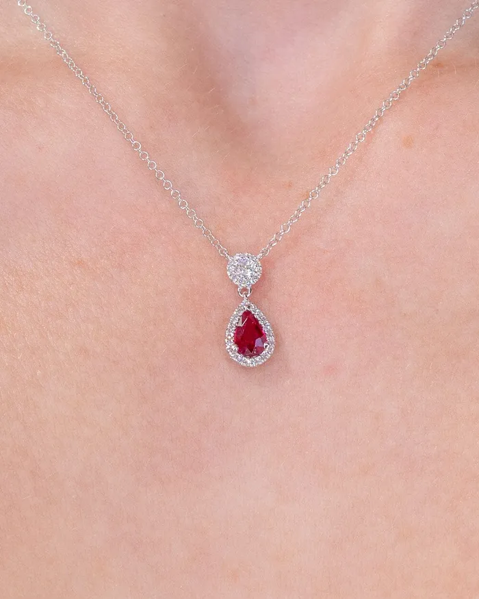 Princess Bride Diamonds Pear Ruby Diamond Halo Drop Necklace 14k White Gold Necklaces Princess Bride Diamonds Pear Ruby Diamond Halo Drop Necklace 14k White Gold Necklaces