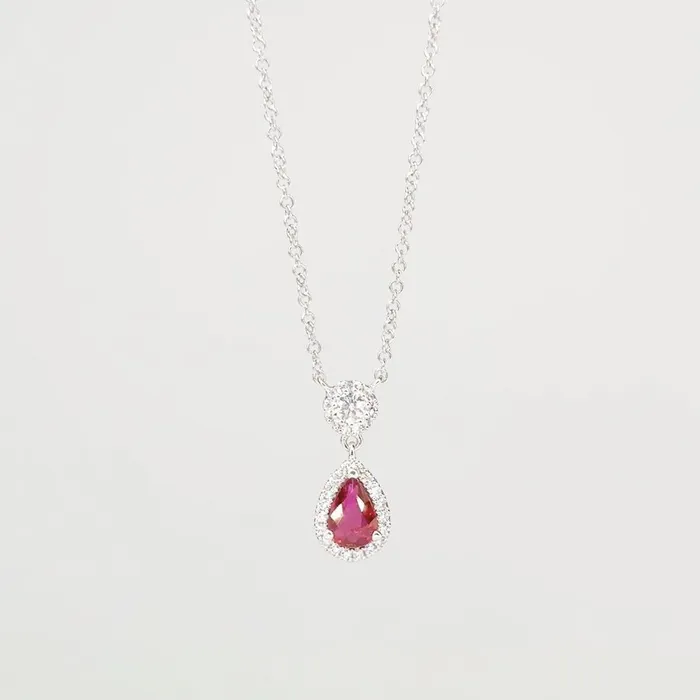 Princess Bride Diamonds Pear Ruby Diamond Halo Drop Necklace 14k White Gold Necklaces Princess Bride Diamonds Pear Ruby Diamond Halo Drop Necklace 14k White Gold Necklaces