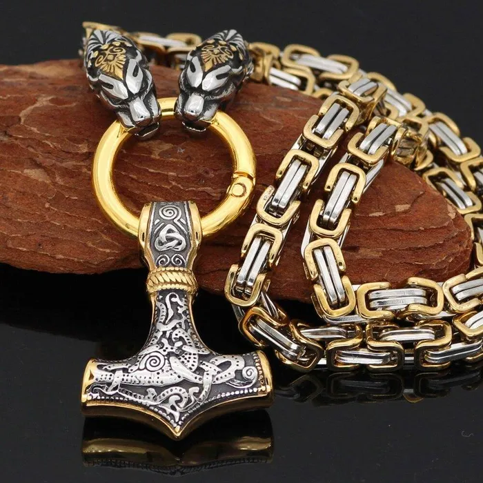 AE Necklaces Thors Hammer Necklace Golden Midgard Serpent
