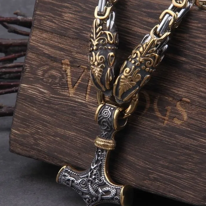 AE Necklaces Thors Hammer Necklace Golden Midgard Serpent
