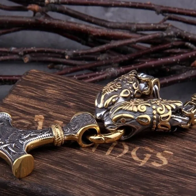 AE Necklaces Thors Hammer Necklace Golden Midgard Serpent