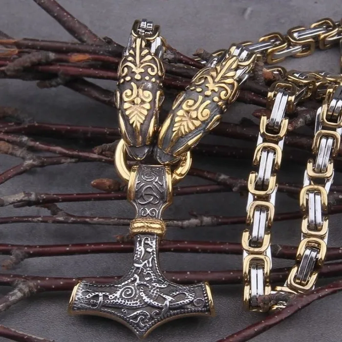 AE Necklaces Thors Hammer Necklace Golden Midgard Serpent