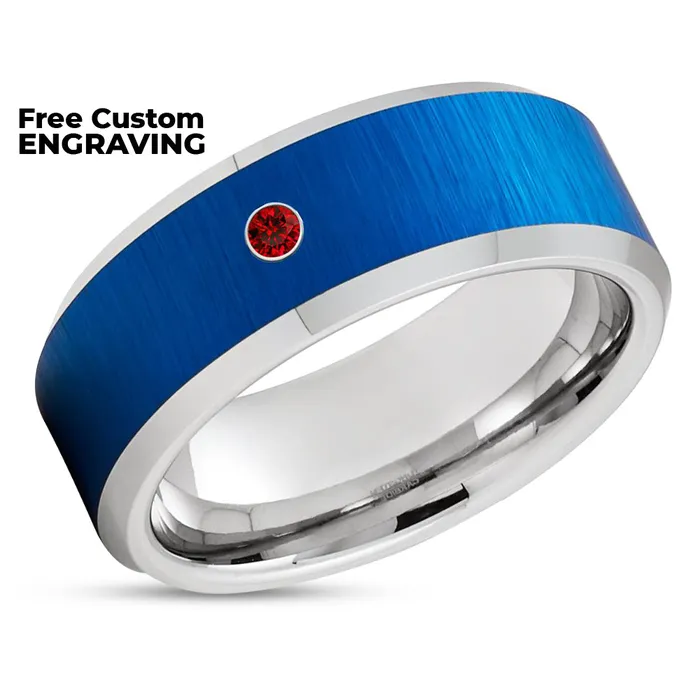 Clean Casting Jewelry Rings Blue Tungsten Ring Ruby Wedding Ring Tungsten Wedding Band Wedding Ring Engagement Ring