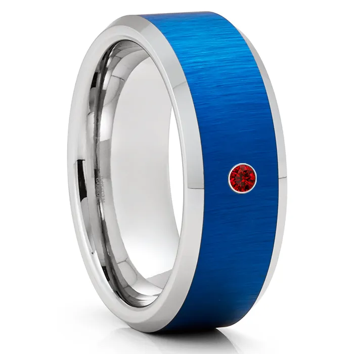 Clean Casting Jewelry Rings Blue Tungsten Ring Ruby Wedding Ring Tungsten Wedding Band Wedding Ring Engagement Ring