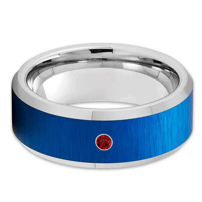 Clean Casting Jewelry Rings Blue Tungsten Ring Ruby Wedding Ring Tungsten Wedding Band Wedding Ring Engagement Ring