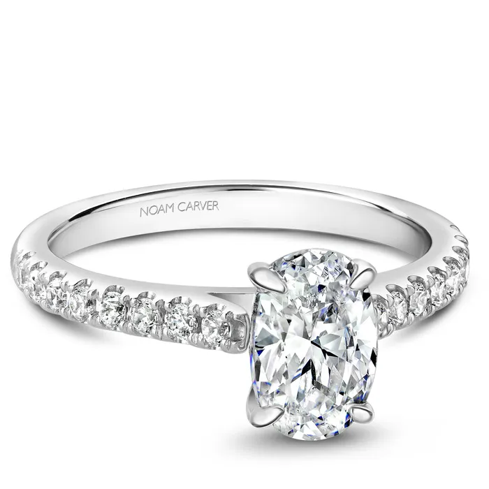 Noam Carver White Gold Diamond Engagement Ring Setting with Oval Center Stone 037 CTW International Diamond Center Rings