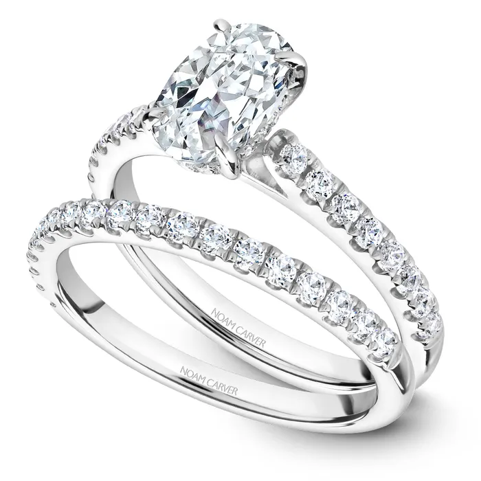 Noam Carver White Gold Diamond Engagement Ring Setting with Oval Center Stone 037 CTW International Diamond Center Rings