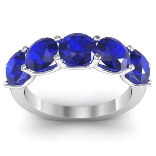 300cttw U Prong Blue Sapphire Five Stone Band deBebians Rings