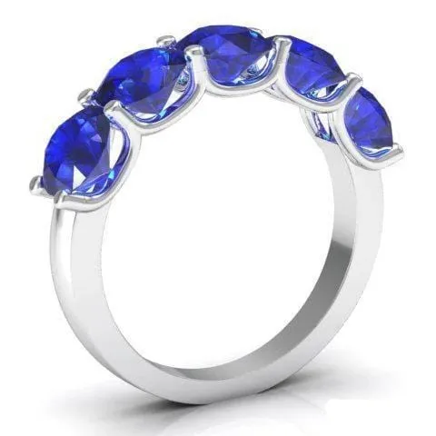 300cttw U Prong Blue Sapphire Five Stone Band deBebians Rings