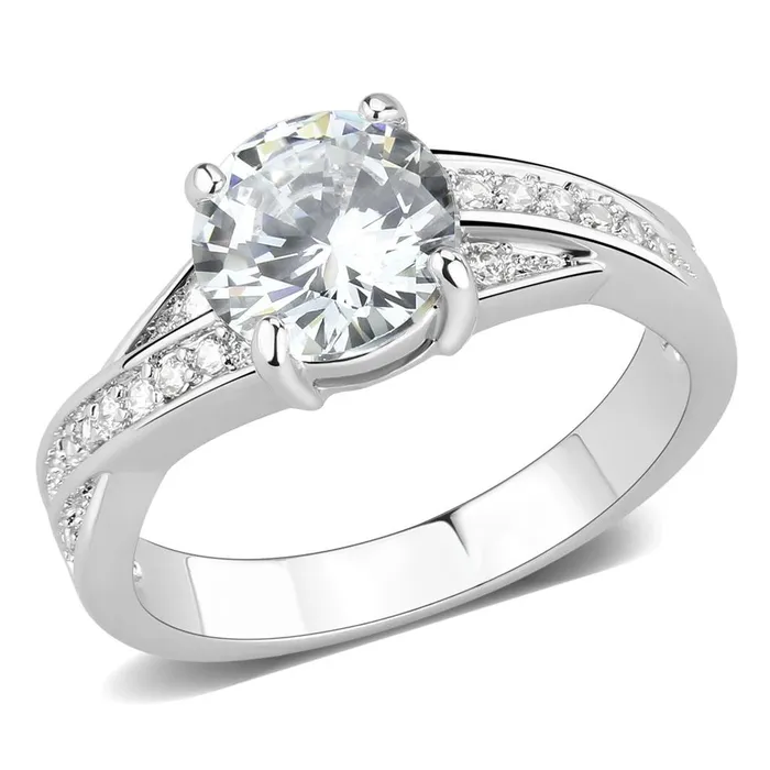 3W1560 Rhodium Brass Ring with AAA Grade CZ in Clear Alamode Rings