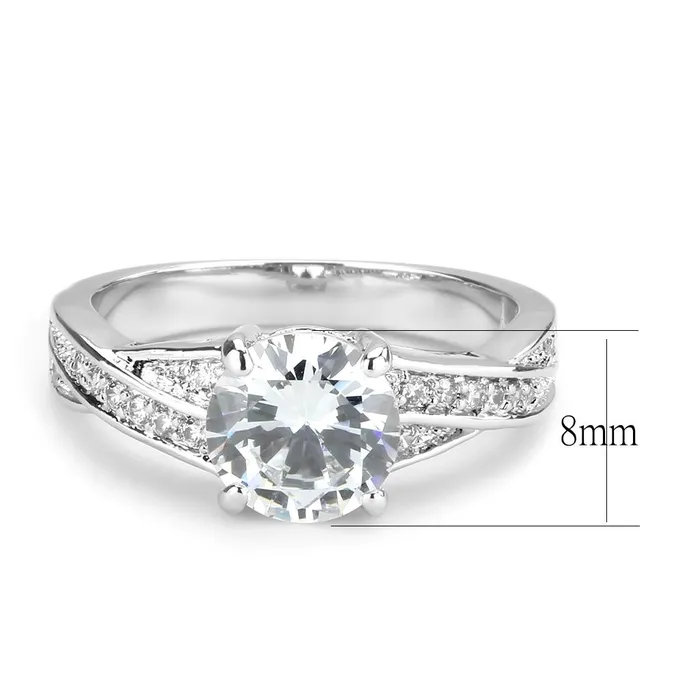 3W1560 Rhodium Brass Ring with AAA Grade CZ in Clear Alamode Rings