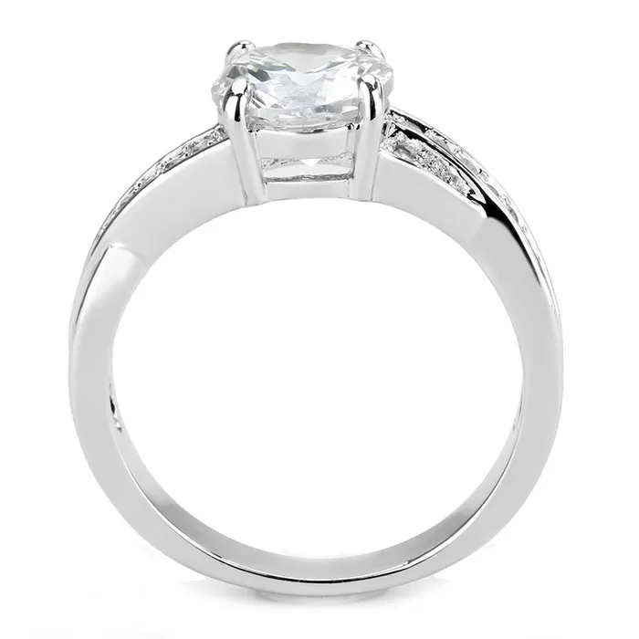 3W1560 Rhodium Brass Ring with AAA Grade CZ in Clear Alamode Rings