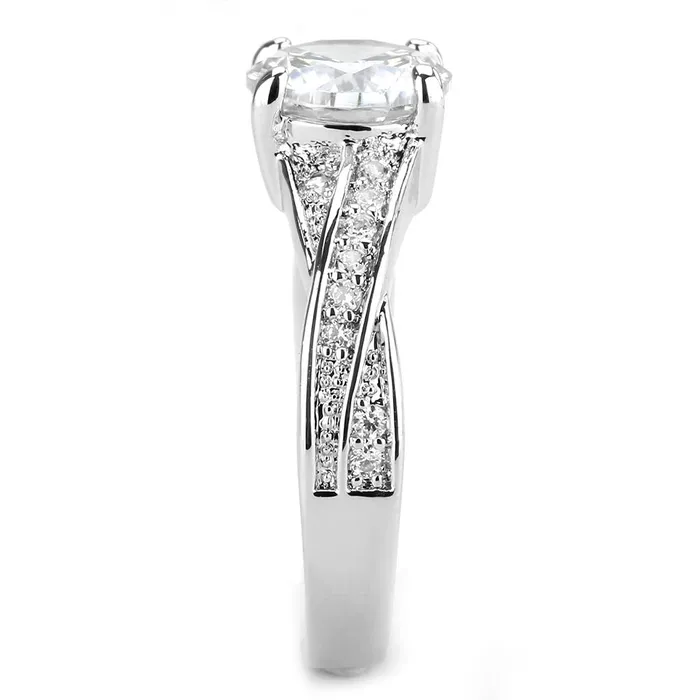 3W1560 Rhodium Brass Ring with AAA Grade CZ in Clear Alamode Rings