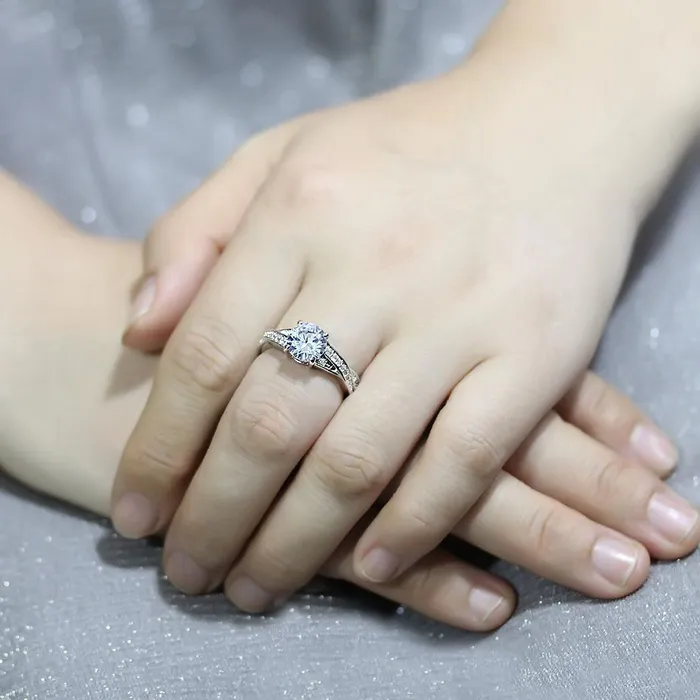 3W1560 Rhodium Brass Ring with AAA Grade CZ in Clear Alamode Rings
