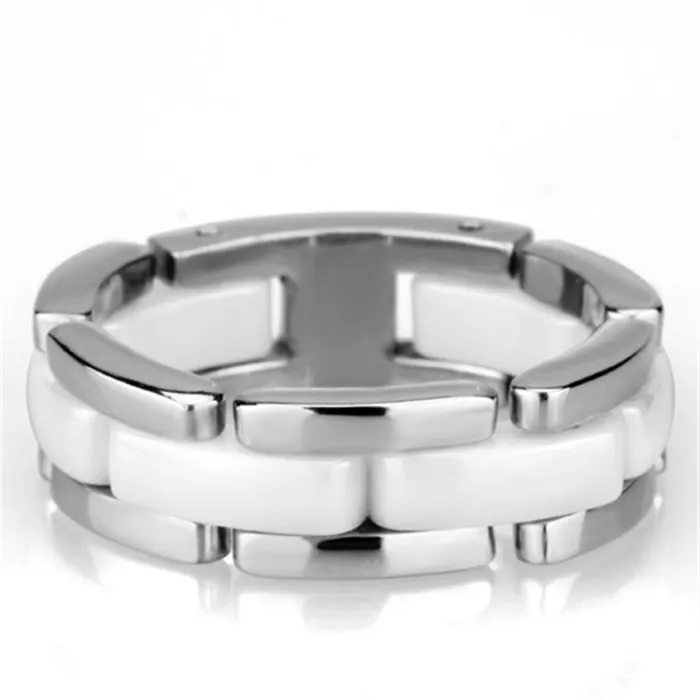 Alamode 3W973 High polished no plating Stainless Steel Ring with Ceramic in White Rings Alamode 3W973 High polished no plating Stainless Steel Ring with Ceramic in White Rings