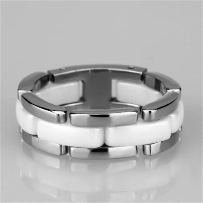 Alamode 3W973 High polished no plating Stainless Steel Ring with Ceramic in White Rings