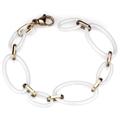 Alamode Bracelets 3W1004 IP Rose GoldIon Plating Stainless Steel Bracelet with Ceramic in White Alamode Bracelets 3W1004 IP Rose GoldIon Plating Stainless Steel Bracelet with Ceramic in White