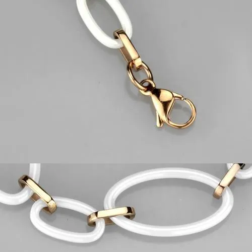 Alamode Bracelets 3W1004 IP Rose GoldIon Plating Stainless Steel Bracelet with Ceramic in White