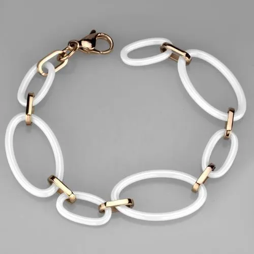 Alamode Bracelets 3W1004 IP Rose GoldIon Plating Stainless Steel Bracelet with Ceramic in White
