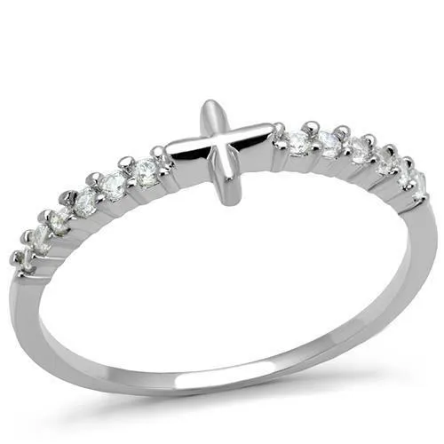 Alamode Rings 3W1227 Rhodium Brass Ring with AAA Grade CZ in Clear