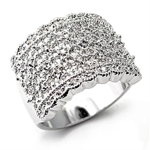 Alamode Rings 7X094 Rhodium Brass Ring with AAA Grade CZ in Clear